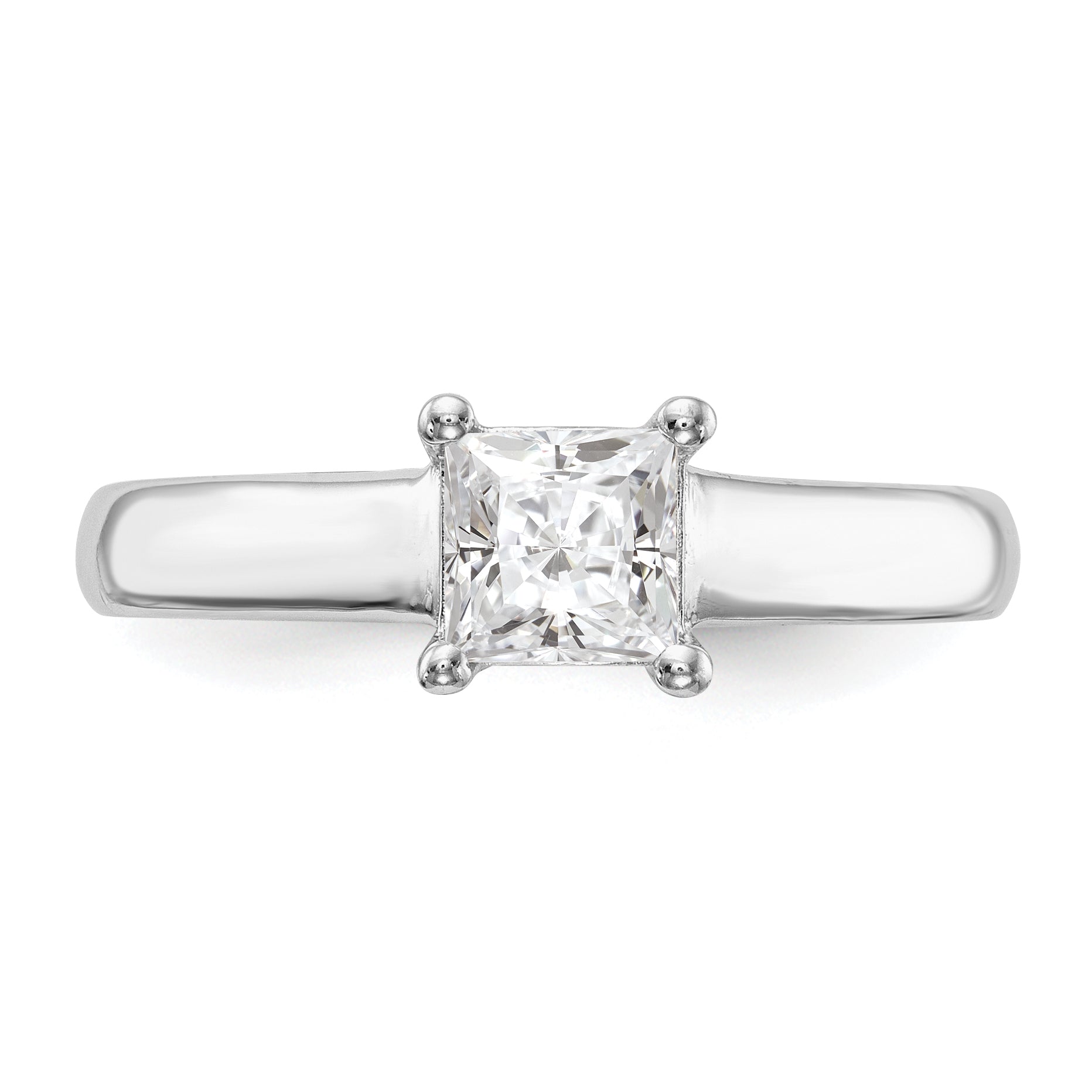 1.00ct. CZ Solid Real 14k White Gold Square Solitaire Engagement Ring
