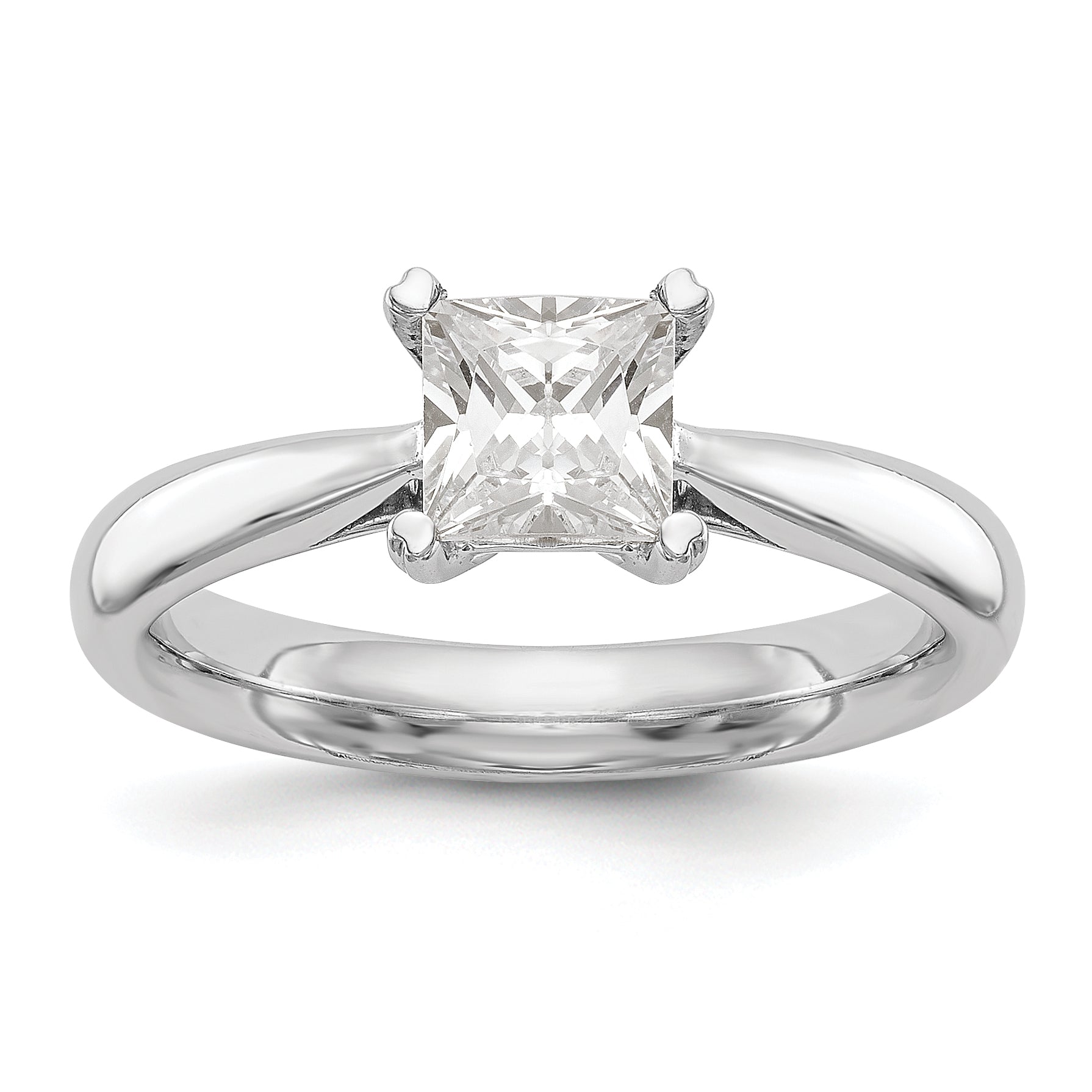 0.25ct. CZ Solid Real 14k White Gold Square Solitaire Engagement Ring