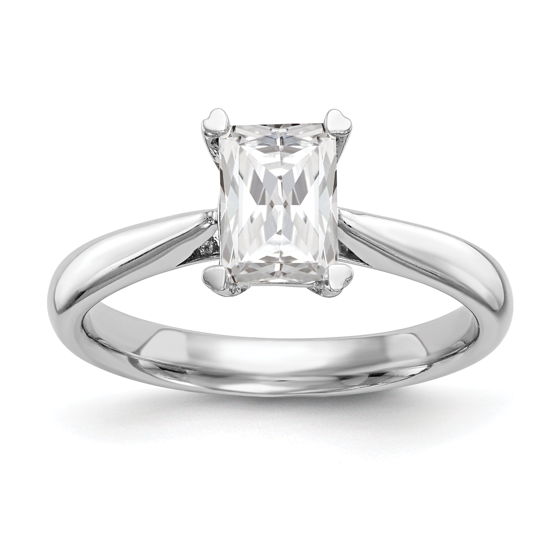 1.25ct. CZ Solid Real 14k White Gold Emerald Solitaire Engagement Ring