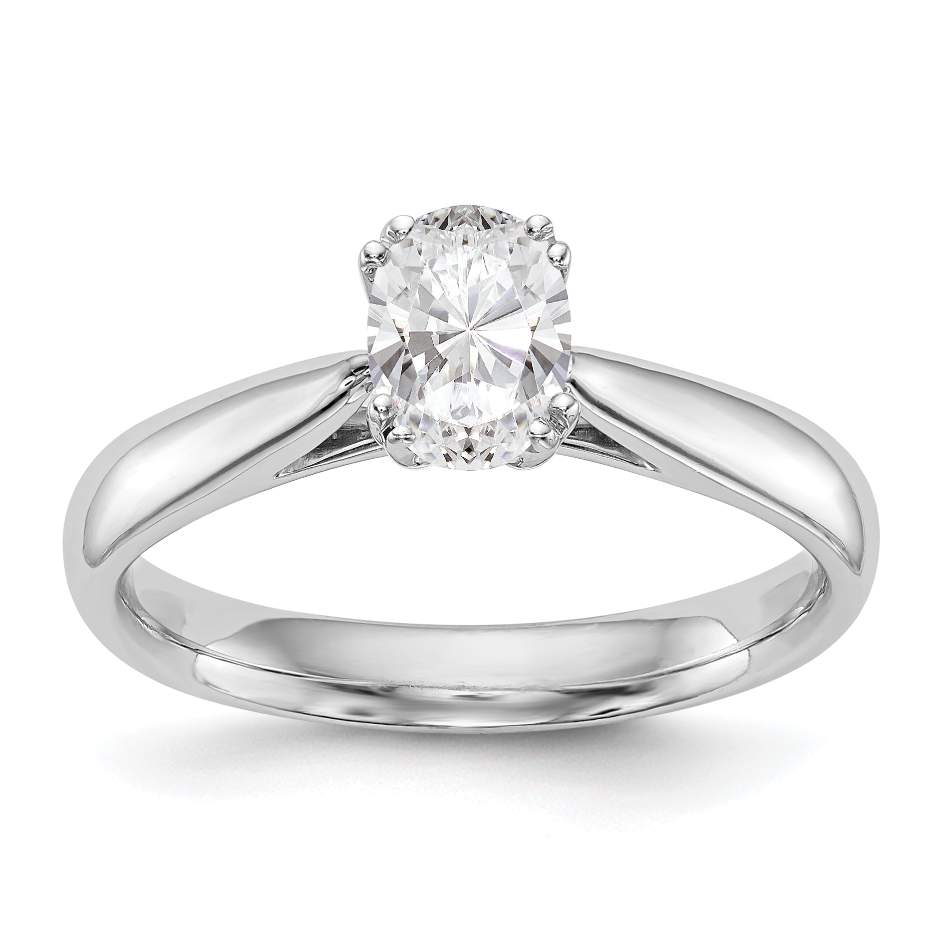 1.25ct. CZ Solid Real 14K White Gold Oval Solitaire Engagement Ring Polished Engagement Ring