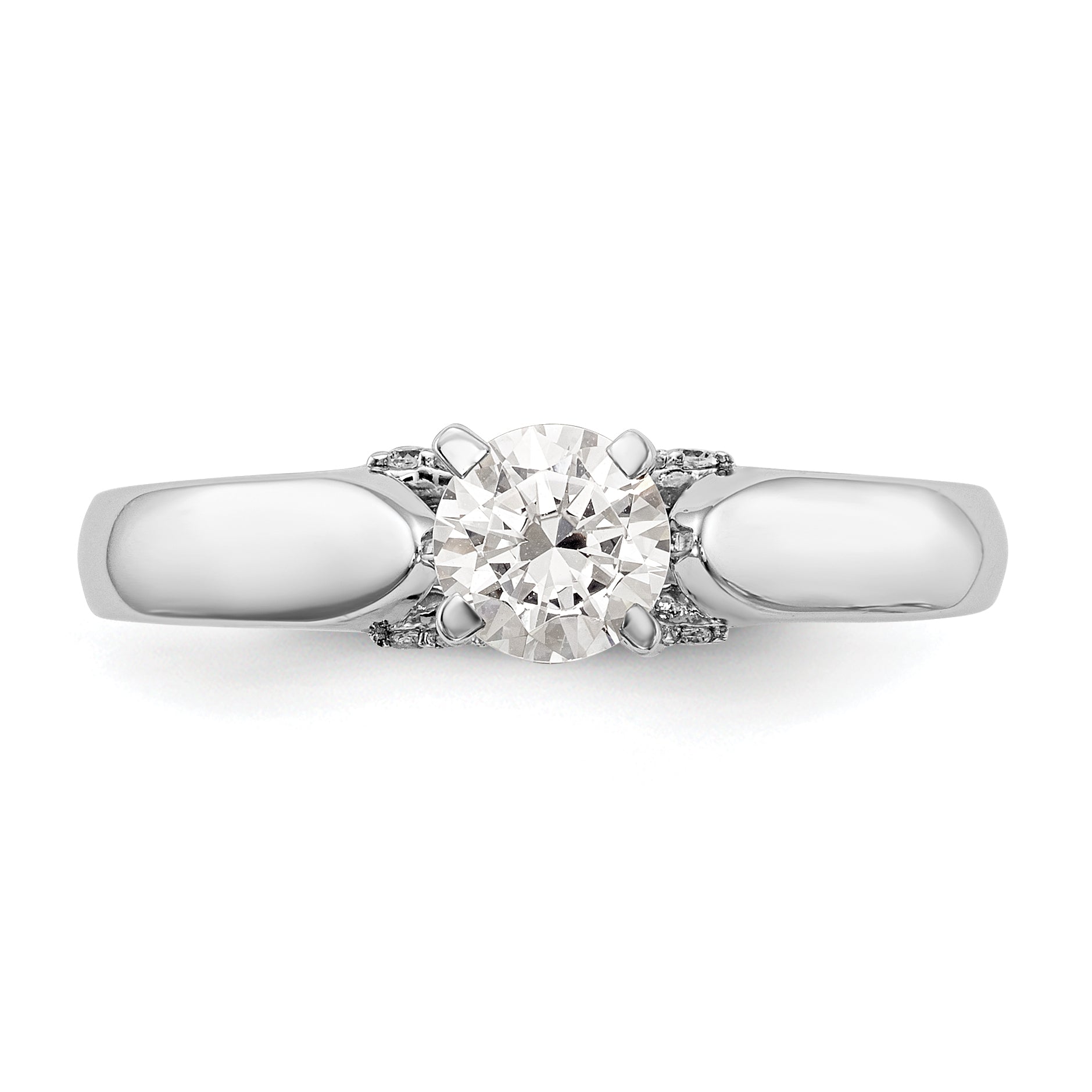 0.07ct. CZ Solid Real 14K White Gold Peg Set Engagement Ring