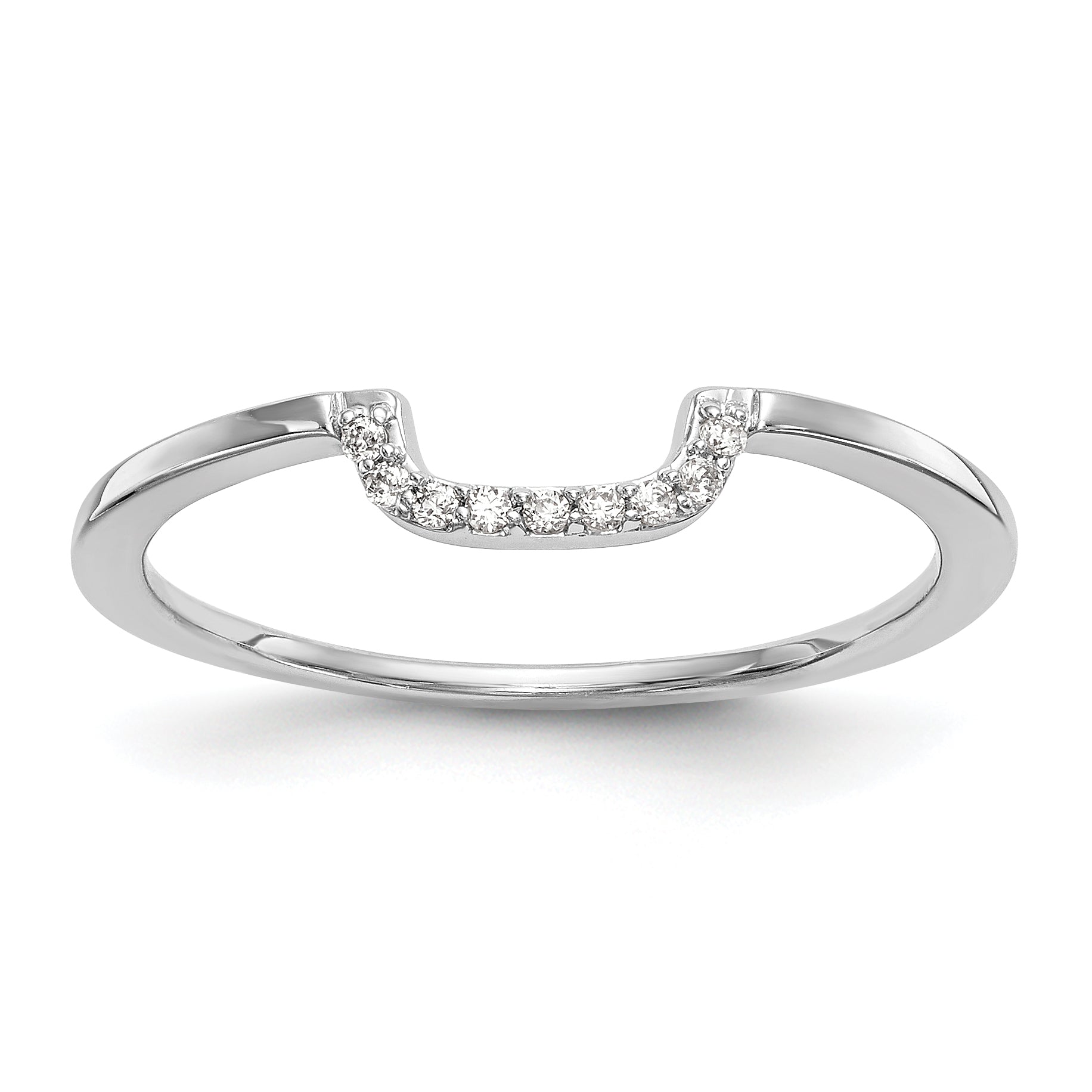 0.05ct. CZ Solid Real 14k White Gold Contour Wedding Band Ring