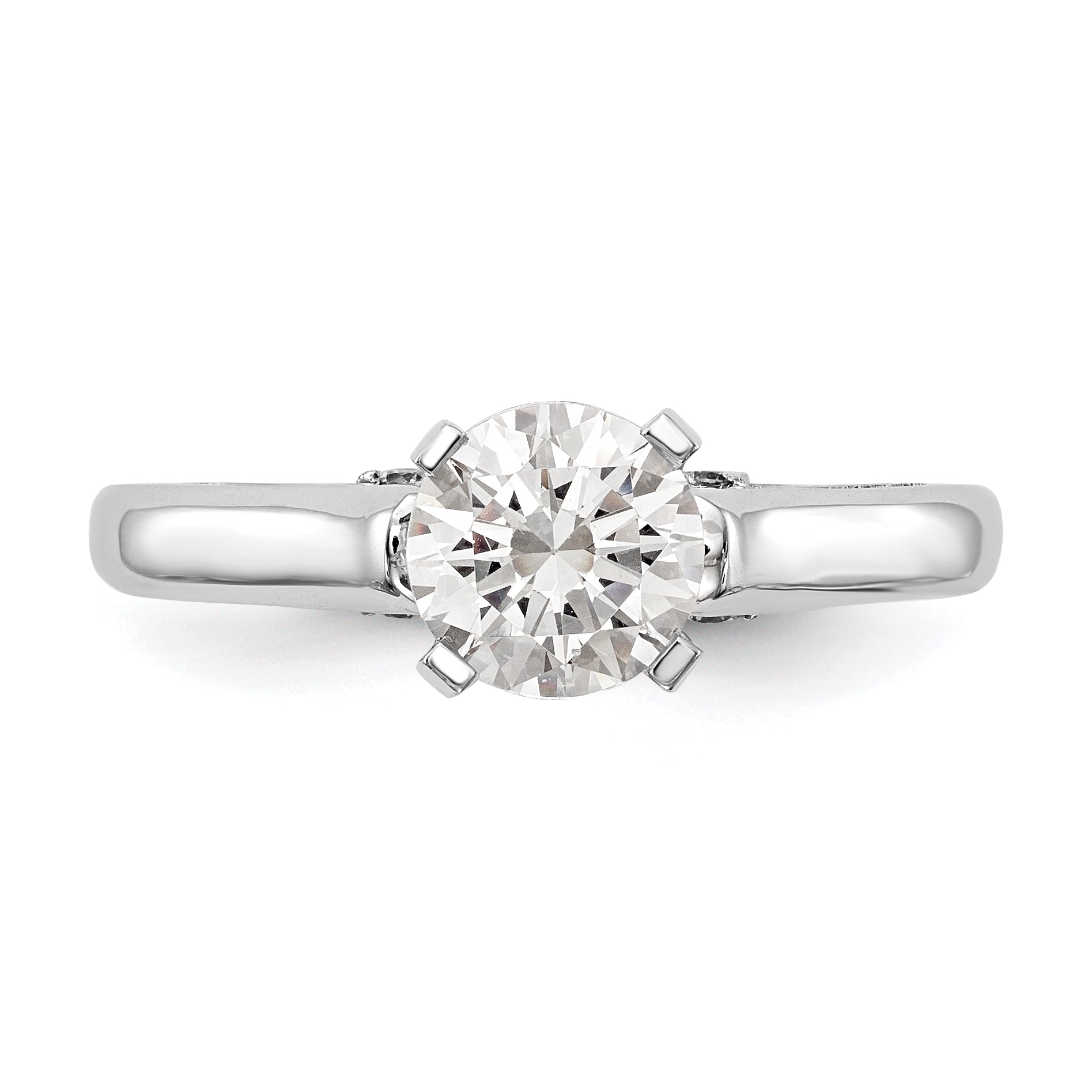 0.10ct. CZ Solid Real 14K White Gold Peg Set Solitaire Engagement Ring