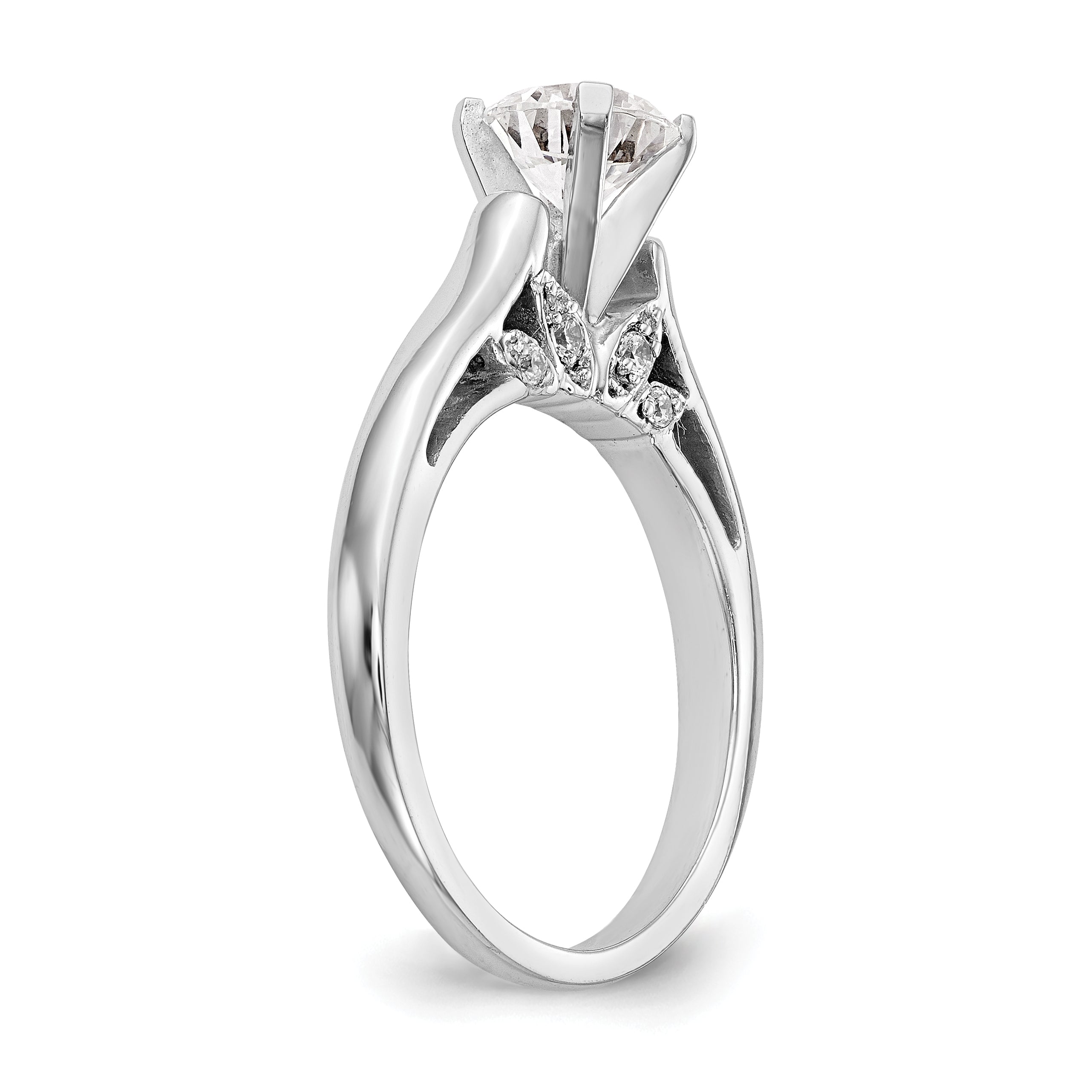 0.10ct. CZ Solid Real 14K White Gold Peg Set Solitaire Engagement Ring