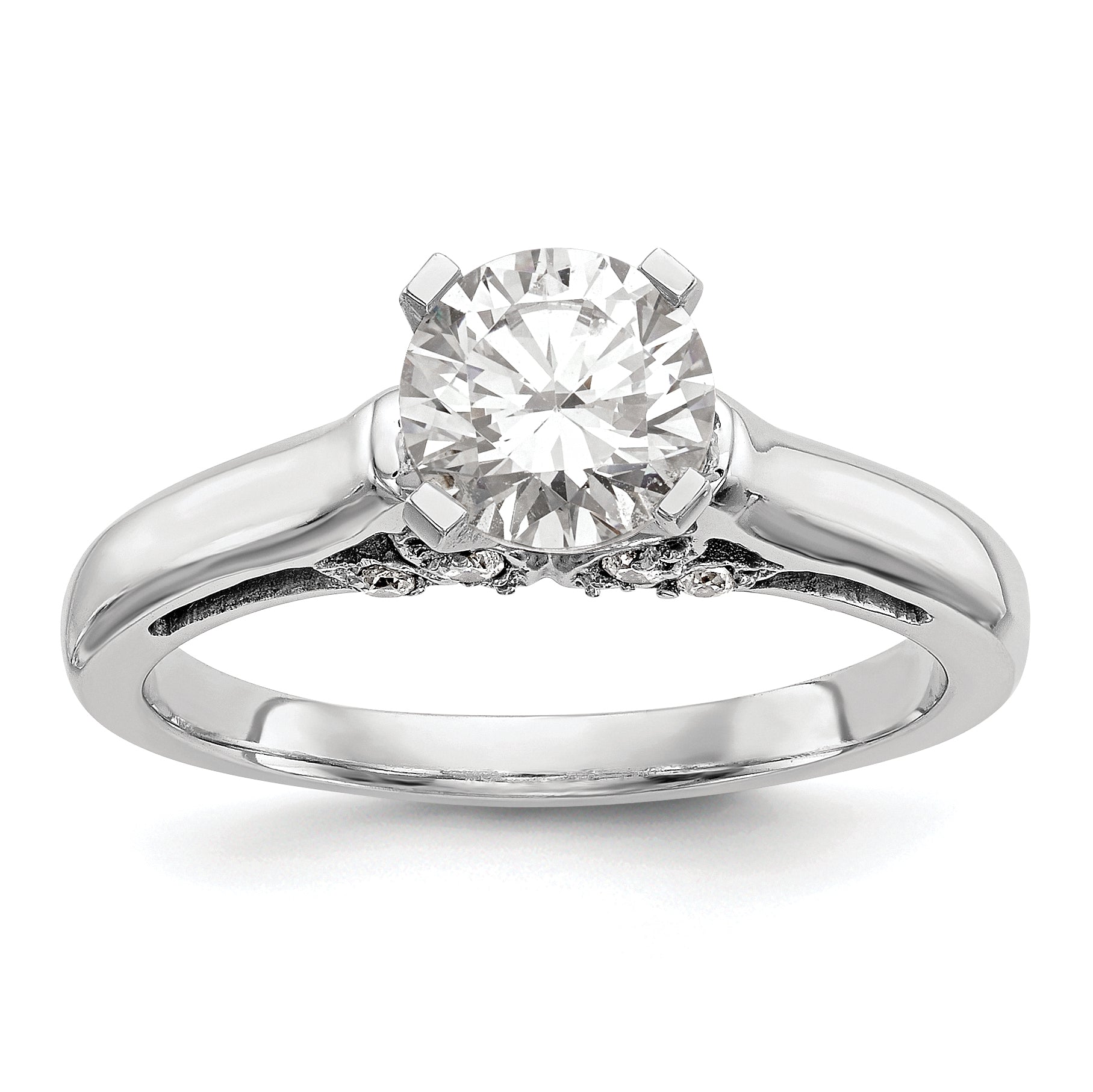 0.10ct. CZ Solid Real 14K White Gold Peg Set Solitaire Engagement Ring