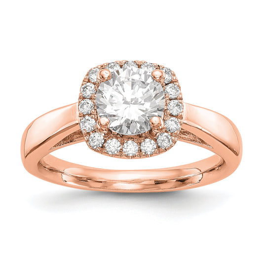 0.38ct. CZ Solid Real 14k Rose Round Halo Engagement Ring