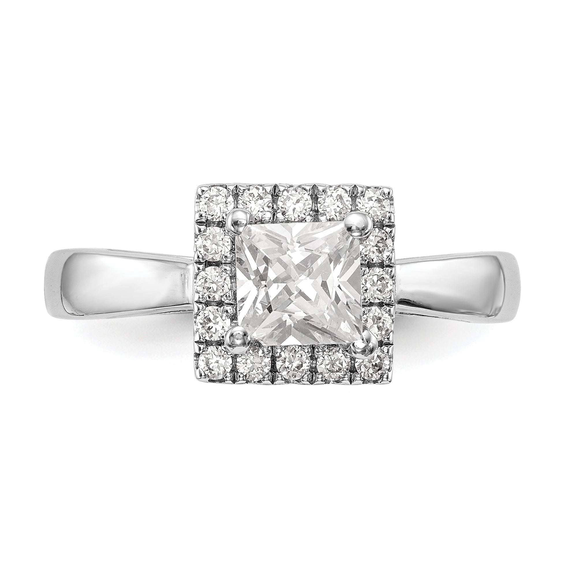 0.33ct. CZ Solid Real 14K White Gold Princess Halo Engagement Ring