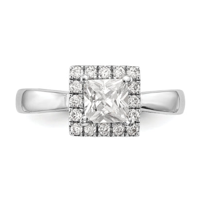 0.33ct. CZ Solid Real 14K White Gold Princess Halo Engagement Ring