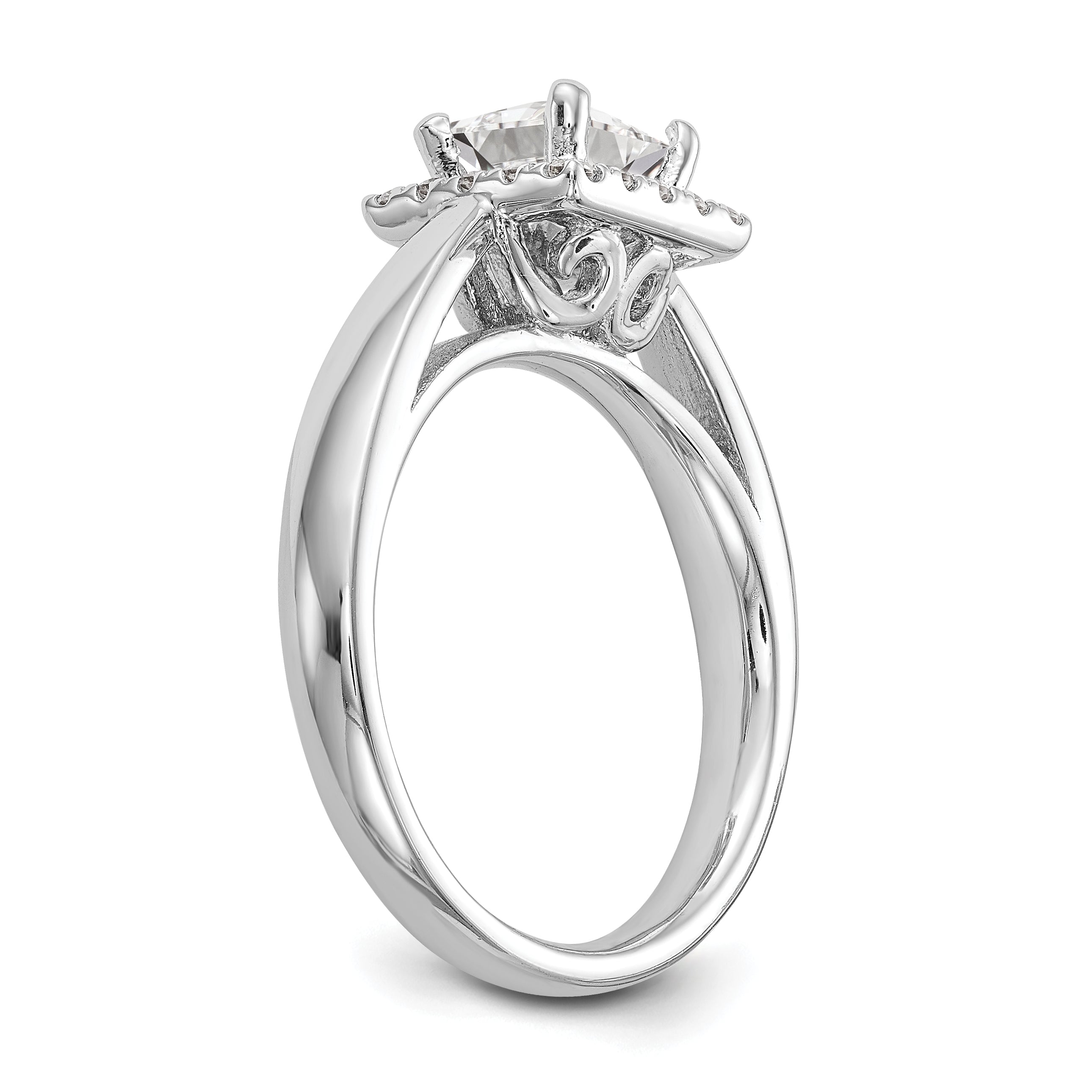 0.33ct. CZ Solid Real 14K White Gold Princess Halo Engagement Ring