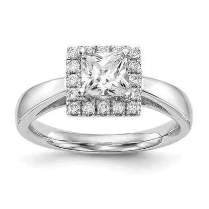0.33ct. CZ Solid Real 14K White Gold Princess Halo Engagement Ring