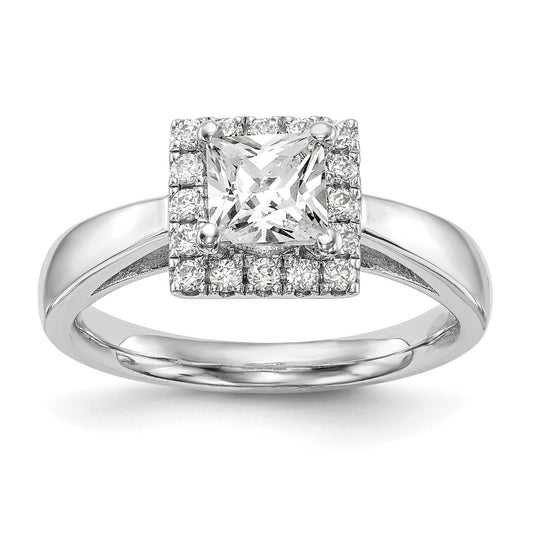0.75ct. CZ Solid Real 14K White Gold Princess Halo Engagement Ring