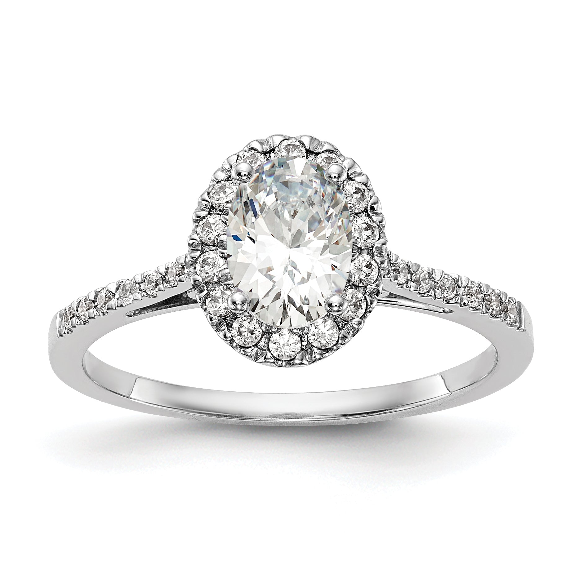 0.50ct. CZ Solid Real 14k White Gold Oval Halo Engagement Ring