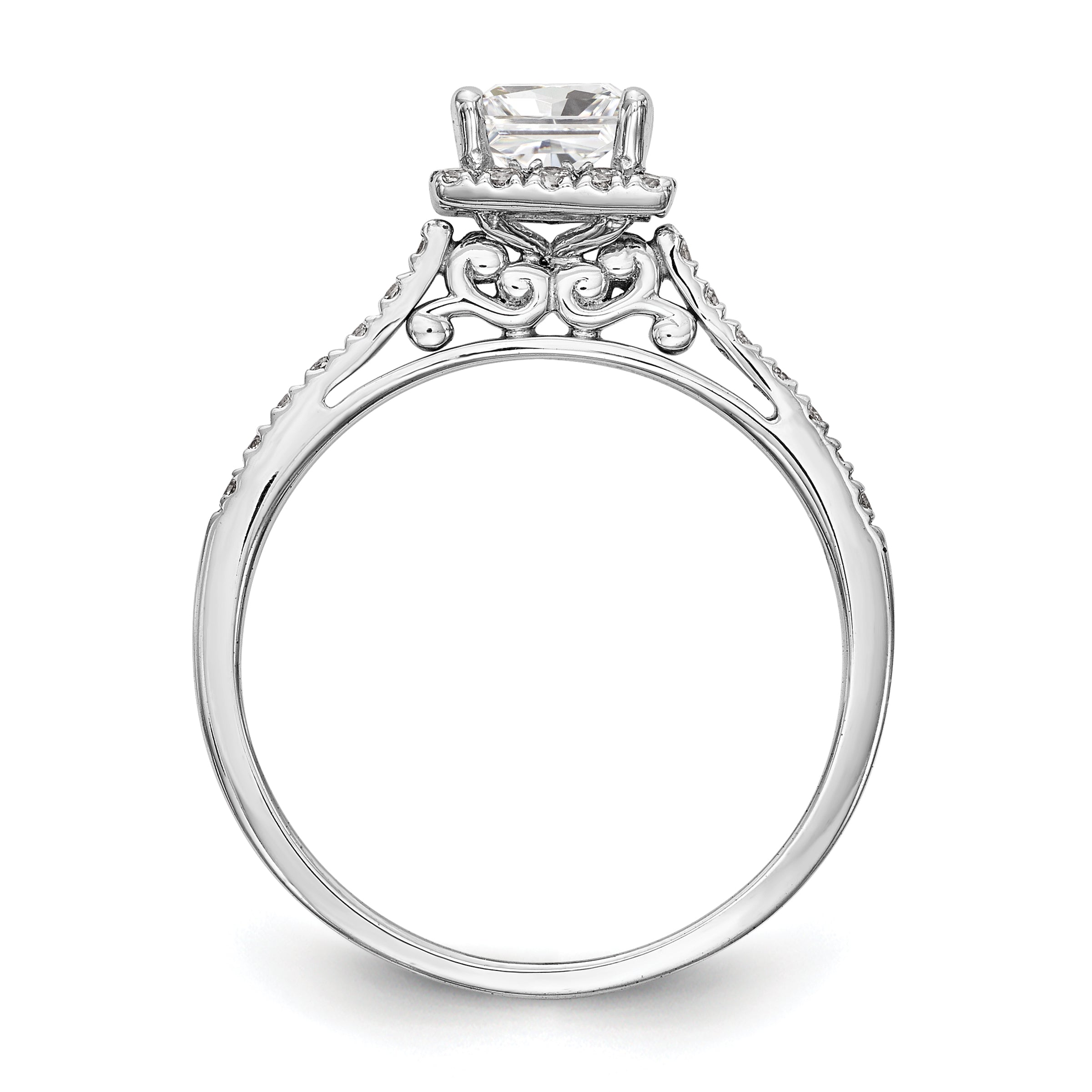 0.50ct. CZ Solid Real 14K White Gold Princess Halo Engagement Ring
