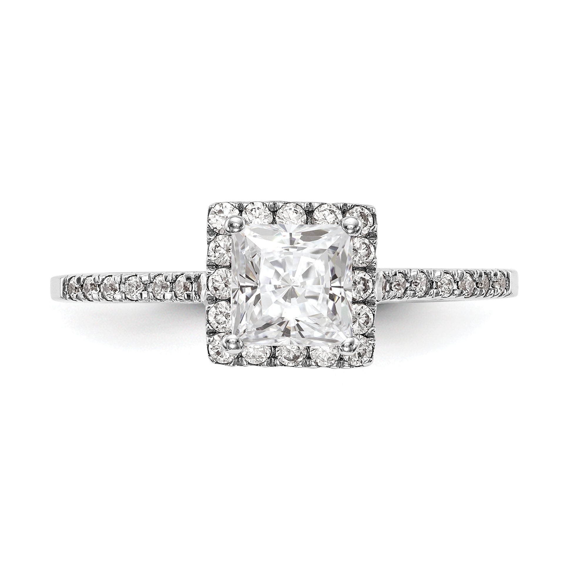 0.50ct. CZ Solid Real 14K White Gold Princess Halo Engagement Ring