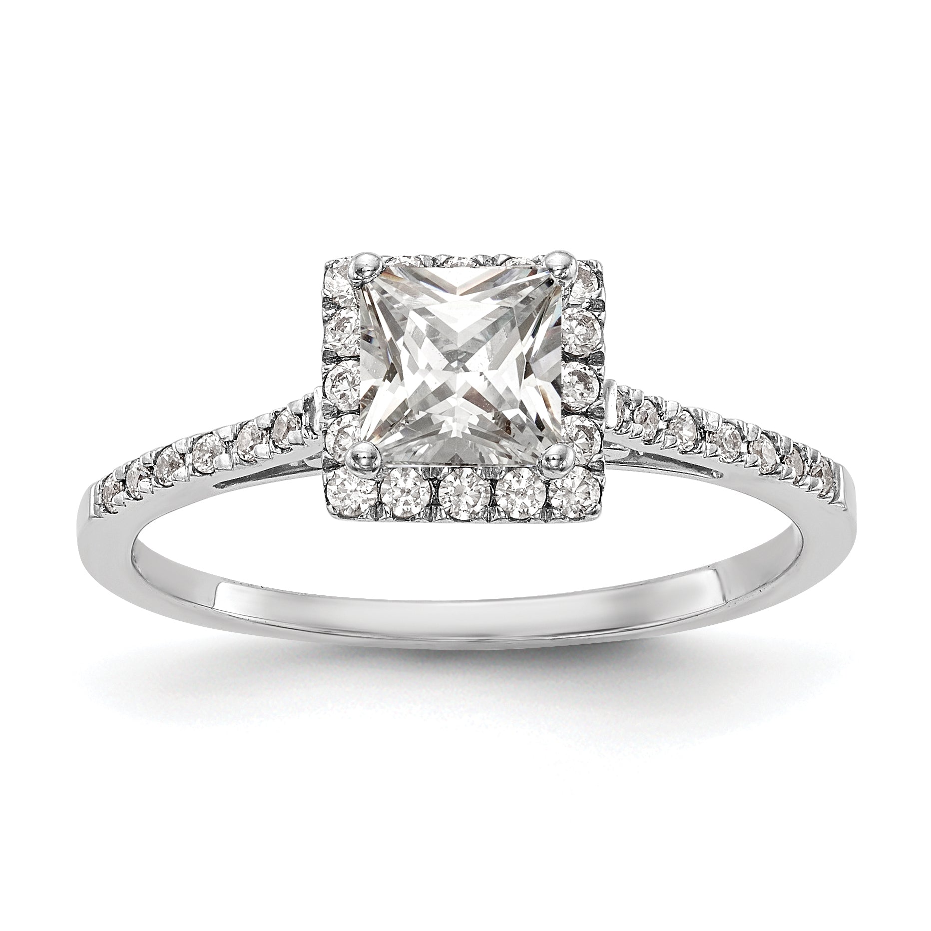 0.50ct. CZ Solid Real 14K White Gold Princess Halo Engagement Ring