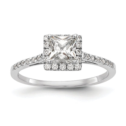 0.50ct. CZ Solid Real 14K White Gold Princess Halo Engagement Ring