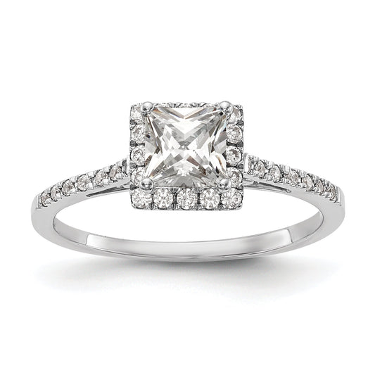 0.50ct. CZ Solid Real 14K White Gold Princess Halo Engagement Ring