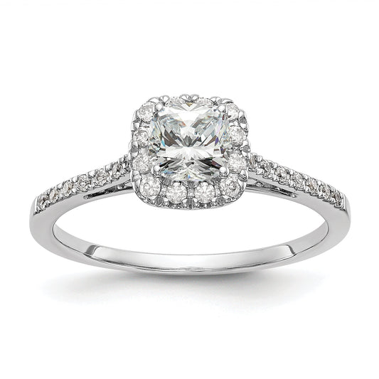 0.50ct. CZ Solid Real 14K White Gold Cushion Halo Engagement Ring