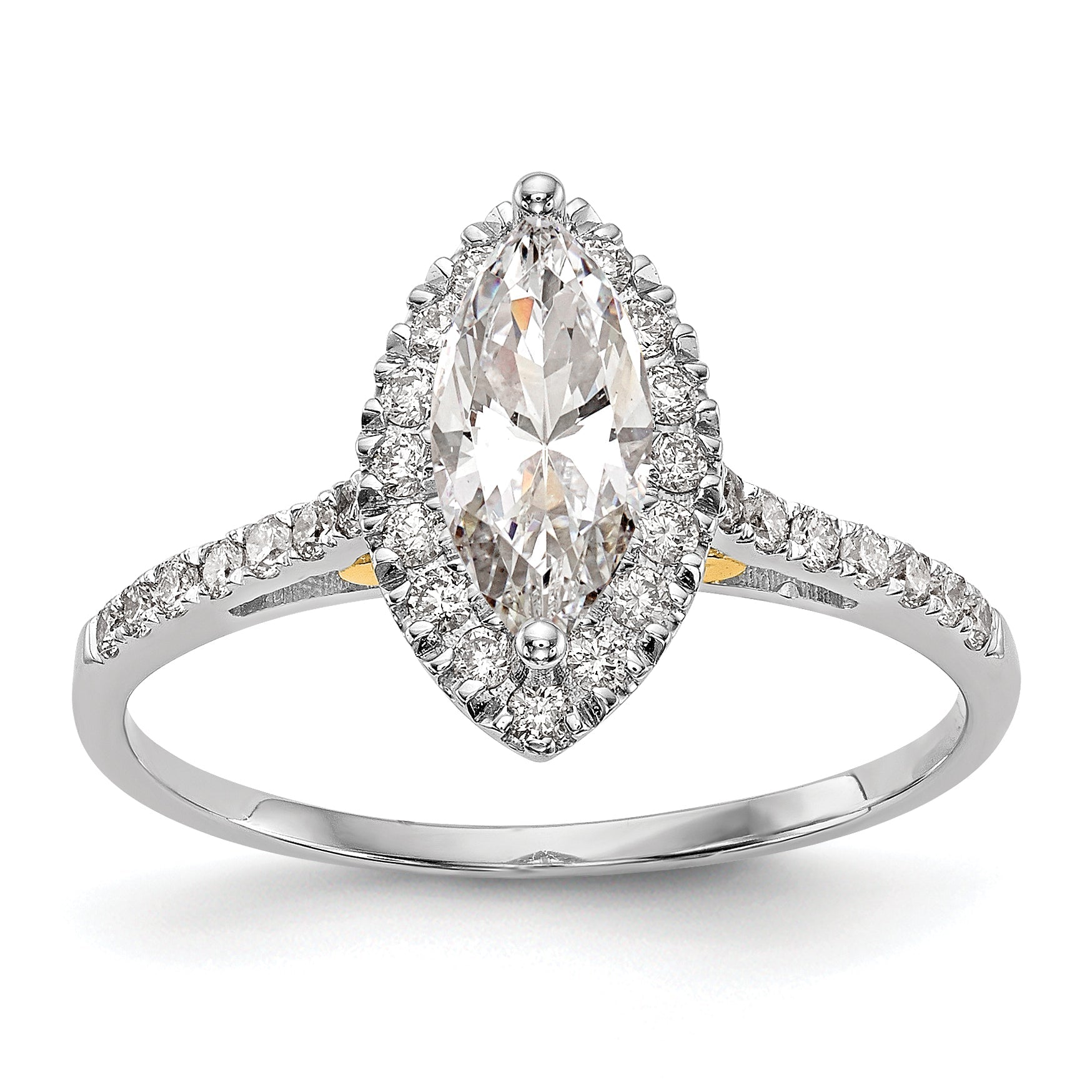 0.75ct. CZ Solid Real 14ktt Marquise Halo Engagement Ring