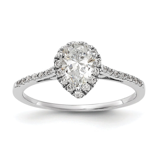 0.50ct. CZ Solid Real 14K White Gold Pear Halo Engagement Ring
