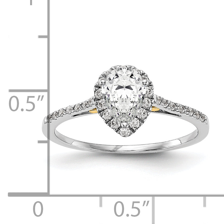 1.50ct. CZ Solid Real 14ktt Pear Halo Engagement Ring