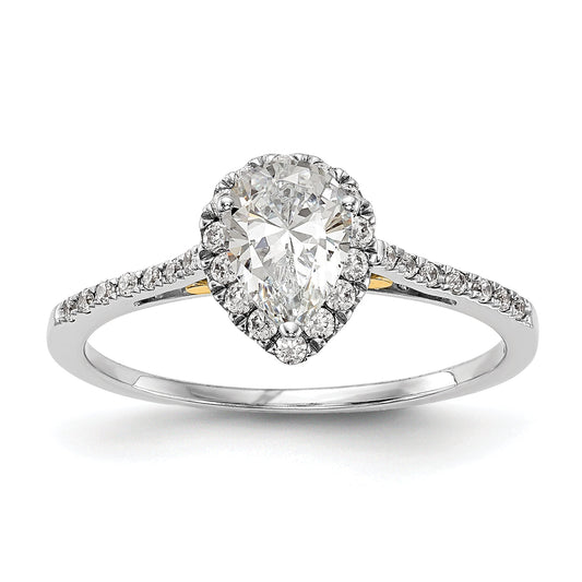 0.50ct. CZ Solid Real 14ktt Pear Halo Engagement Ring