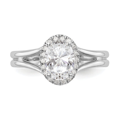 0.25ct. CZ Solid Real 14K White Gold Oval Halo Split Shank Engagement Ring
