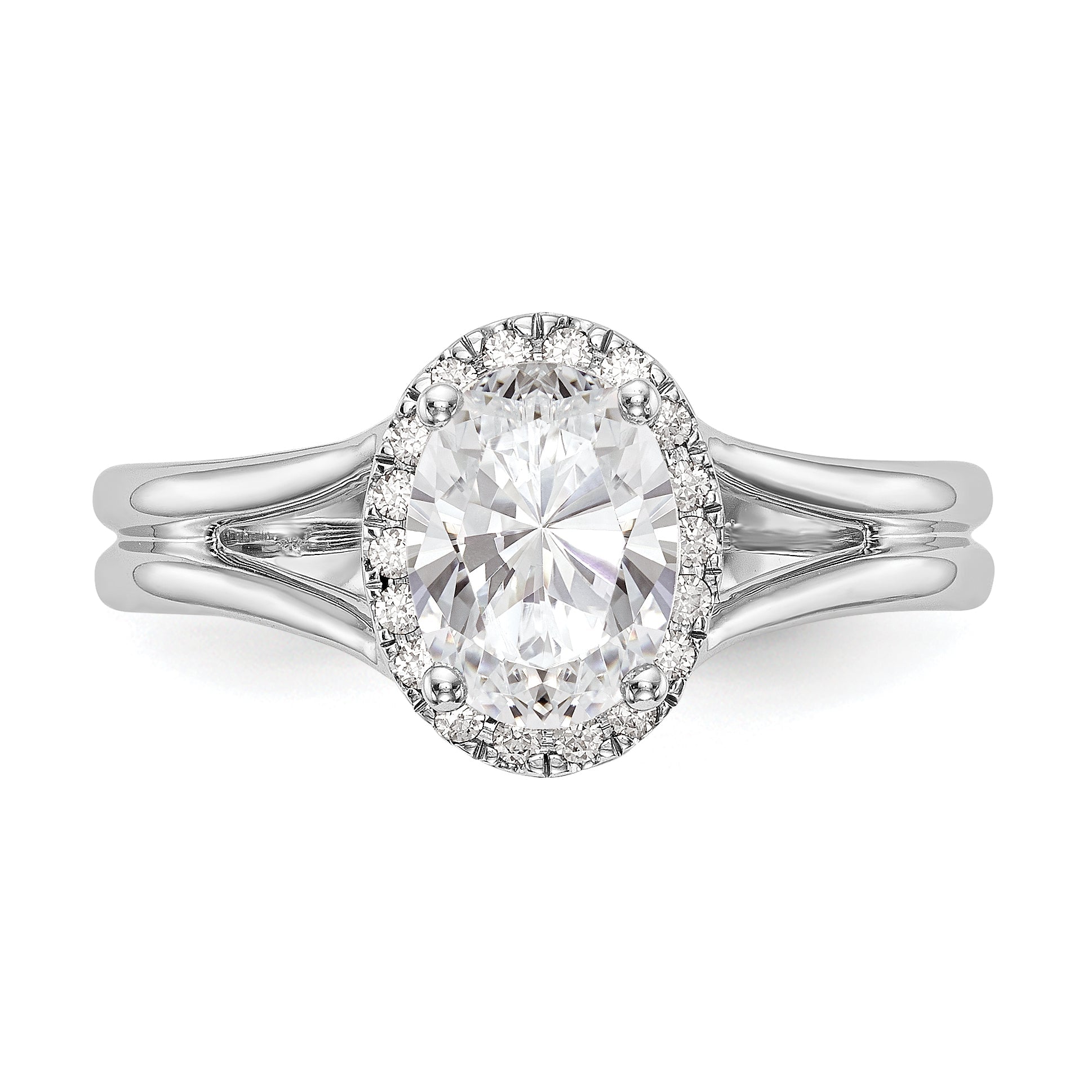 0.50ct. CZ Solid Real 14K White Gold Oval Halo Split Shank Engagement Ring