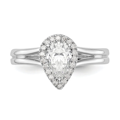 0.50ct. CZ Solid Real 14K White Gold Pear Halo Split Shank Engagement Ring