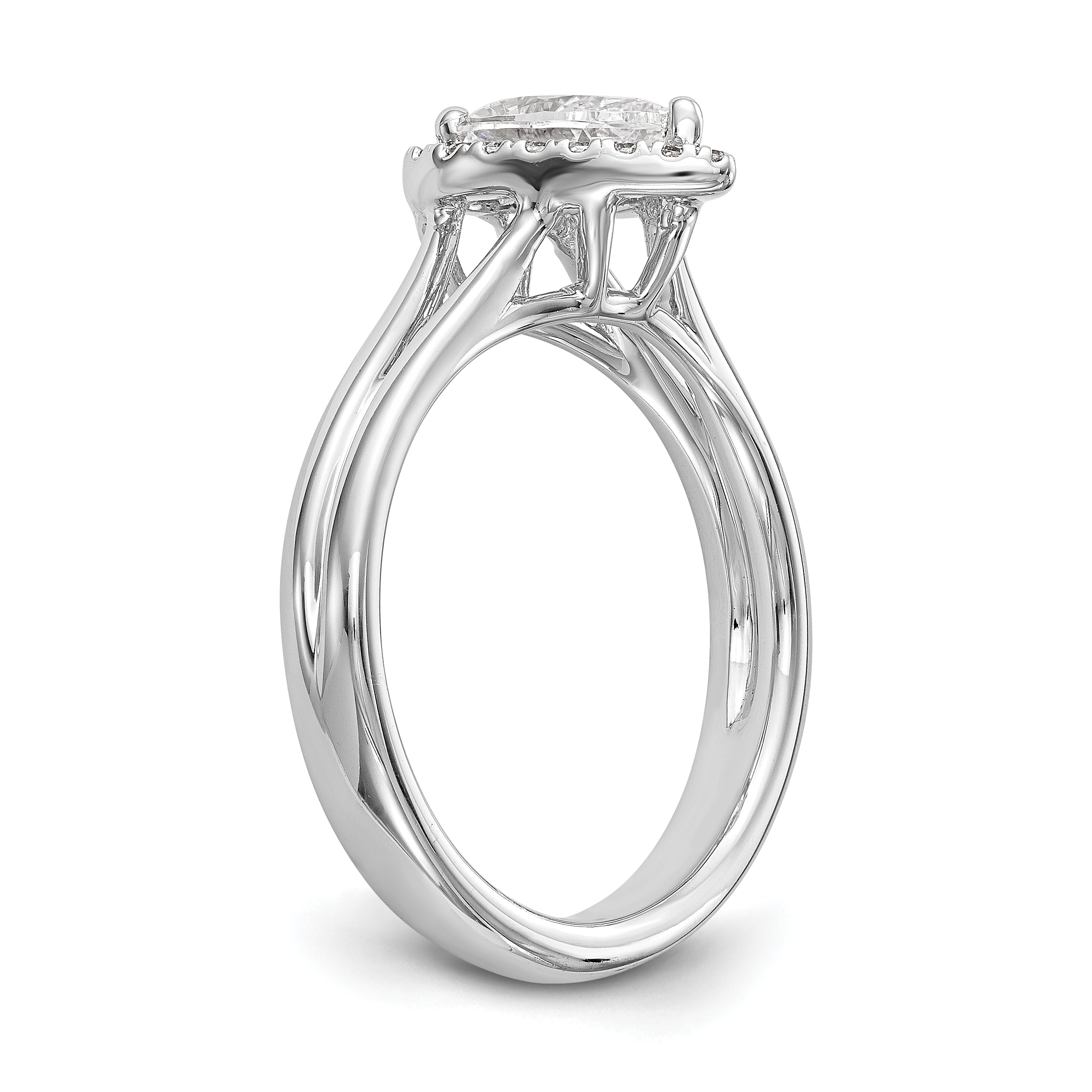 0.25ct. CZ Solid Real 14K White Gold Pear Halo Split Shank Engagement Ring