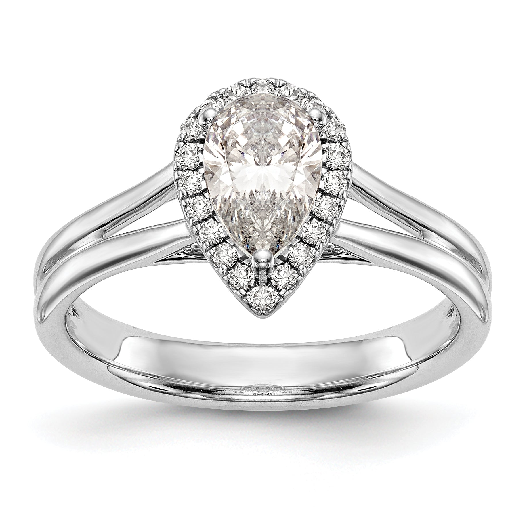 0.50ct. CZ Solid Real 14K White Gold Pear Halo Split Shank Engagement Ring