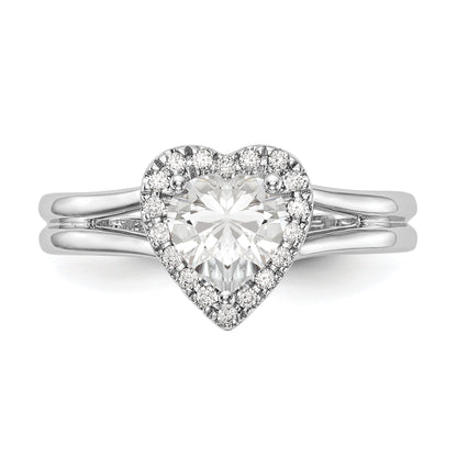 0.75ct. CZ Solid Real 14K White Gold Heart Halo Split Shank Engagement Ring