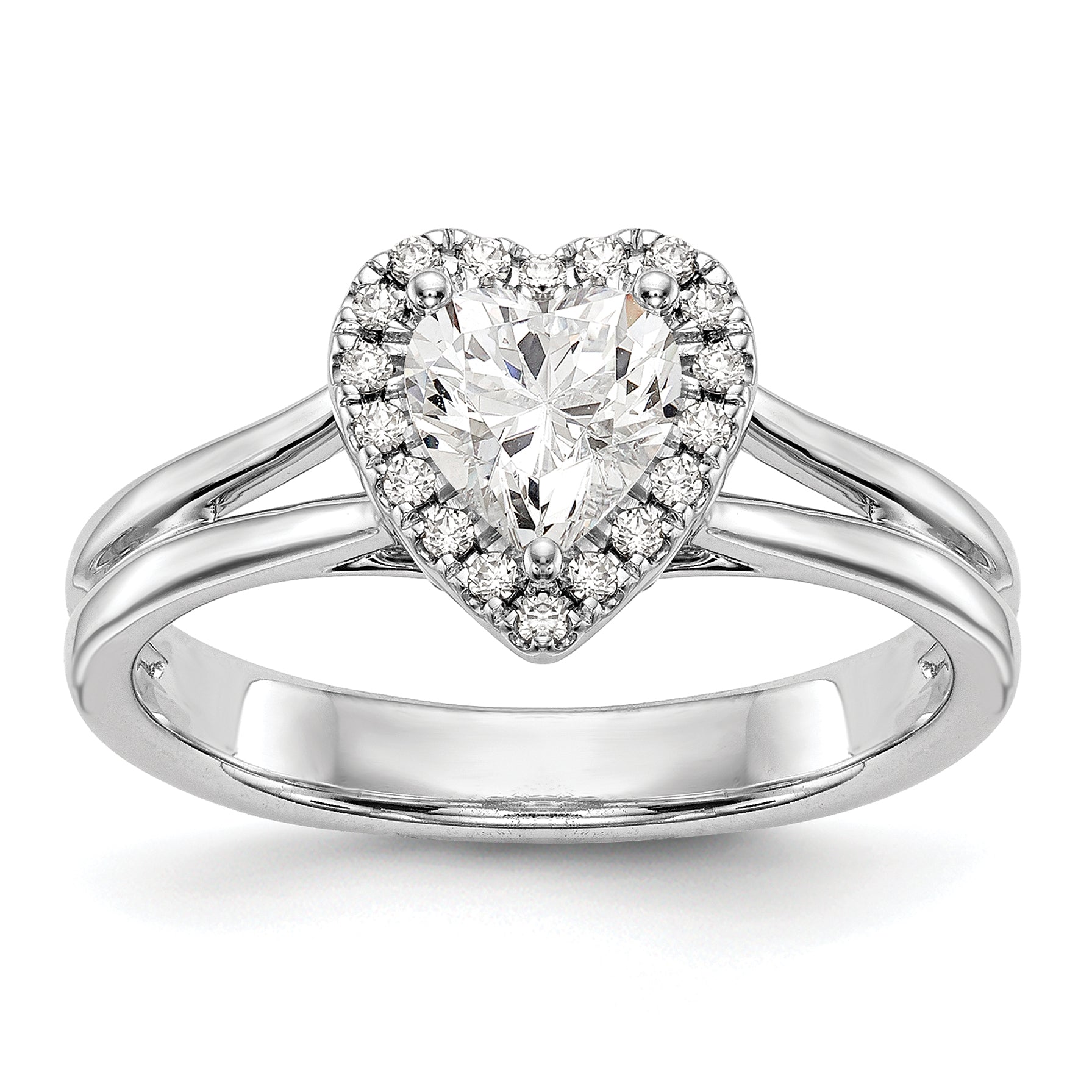 0.75ct. CZ Solid Real 14K White Gold Heart Halo Split Shank Engagement Ring