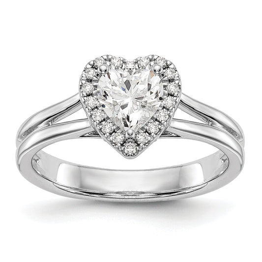1.00ct. CZ Solid Real 14K White Gold Heart Halo Split Shank Engagement Ring