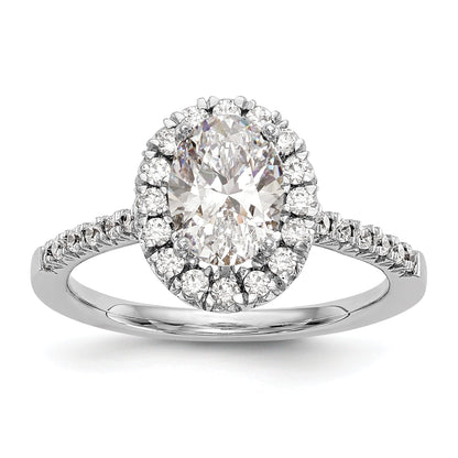0.75ct. CZ Solid Real 14K White Gold Oval Halo Engagement Ring