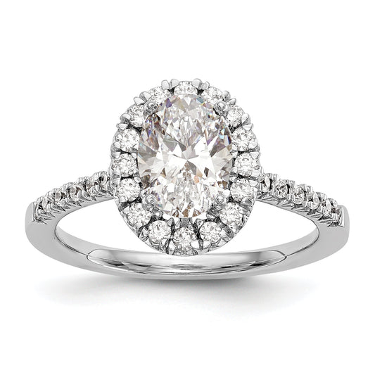 0.75ct. CZ Solid Real 14K White Gold Oval Halo Engagement Ring