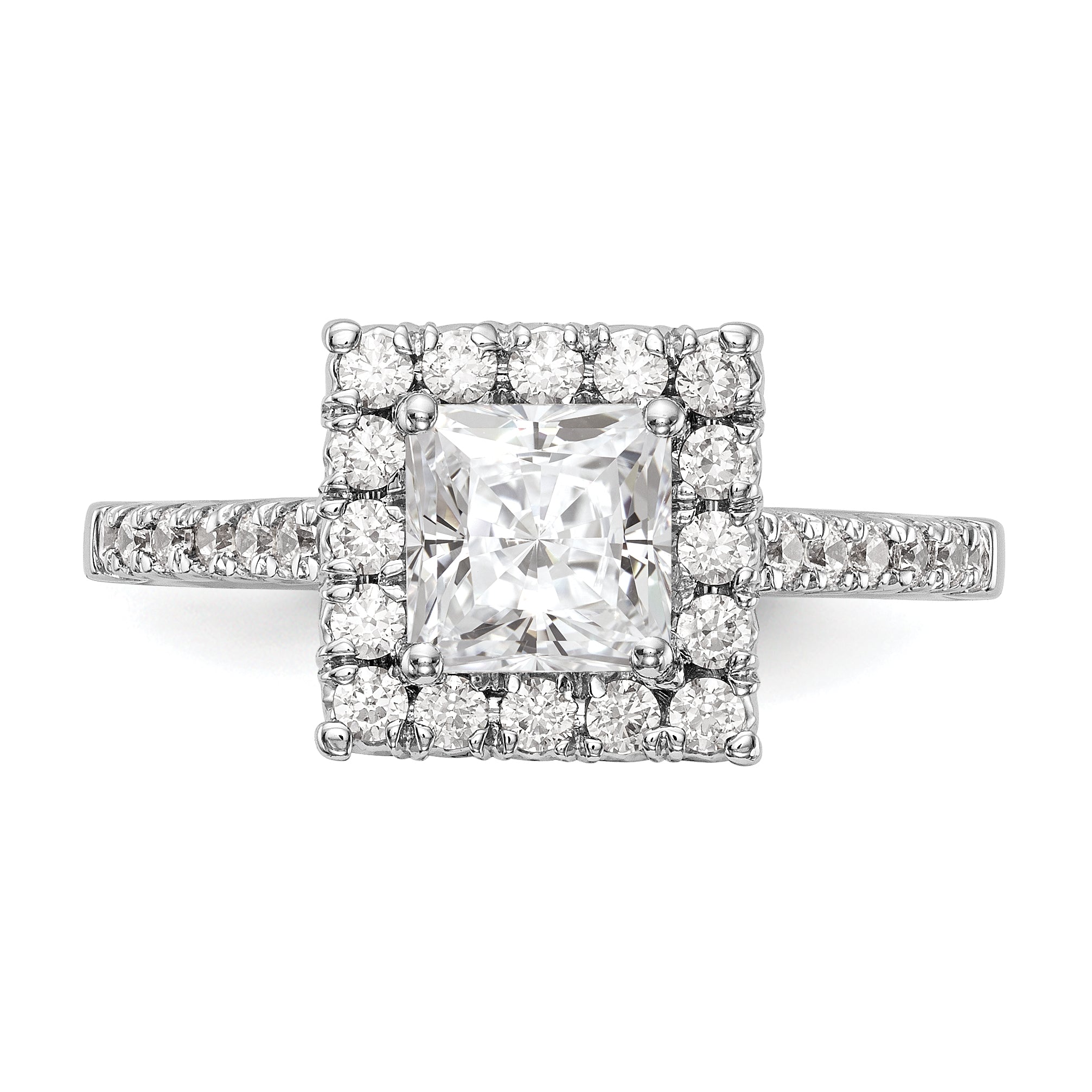 0.37ct. CZ Solid Real 14K White Gold Square Halo Engagement Ring