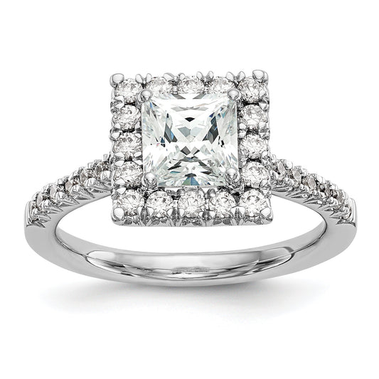 0.37ct. CZ Solid Real 14K White Gold Square Halo Engagement Ring