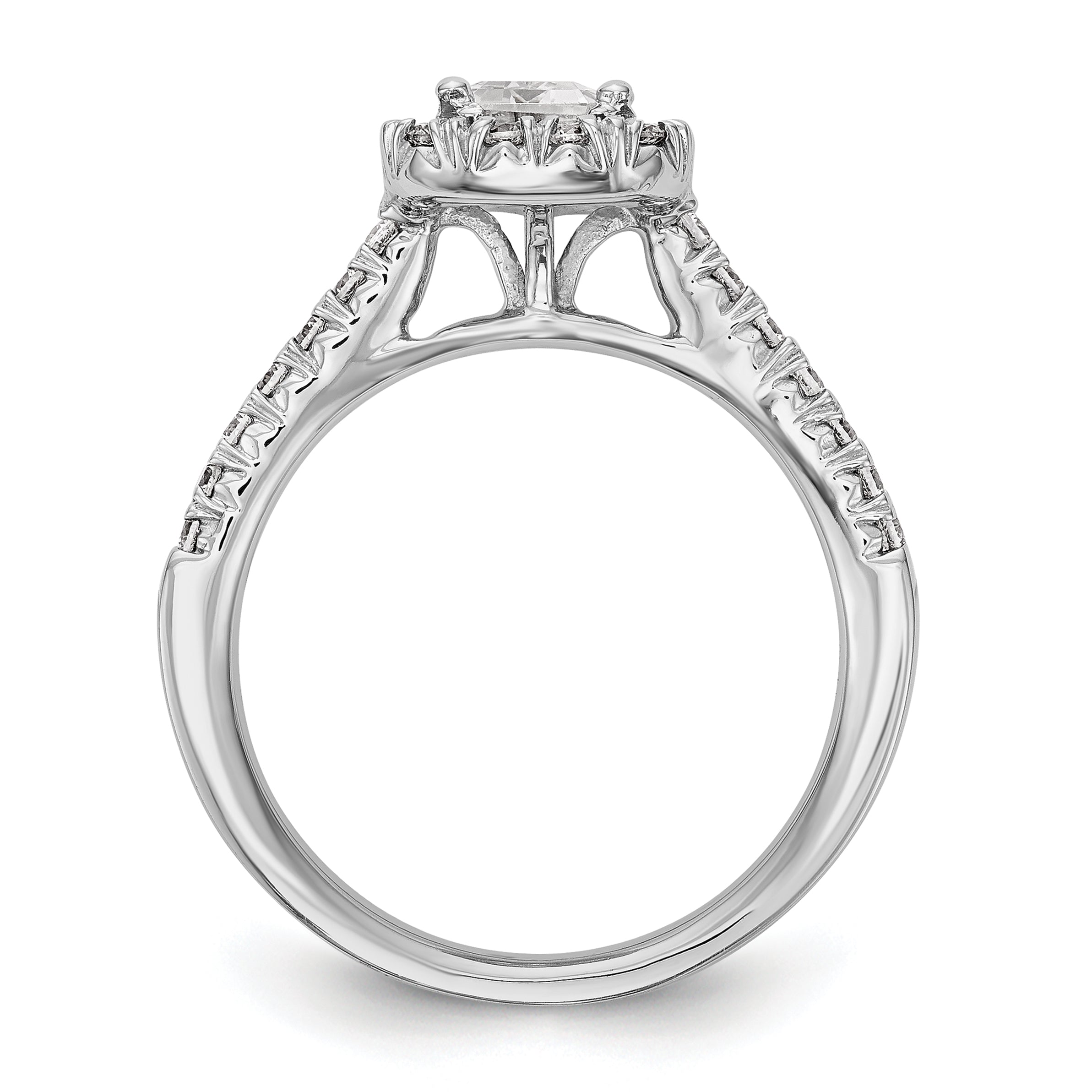 0.37ct. CZ Solid Real 14K White Gold Emerald Shape Halo Engagement Ring