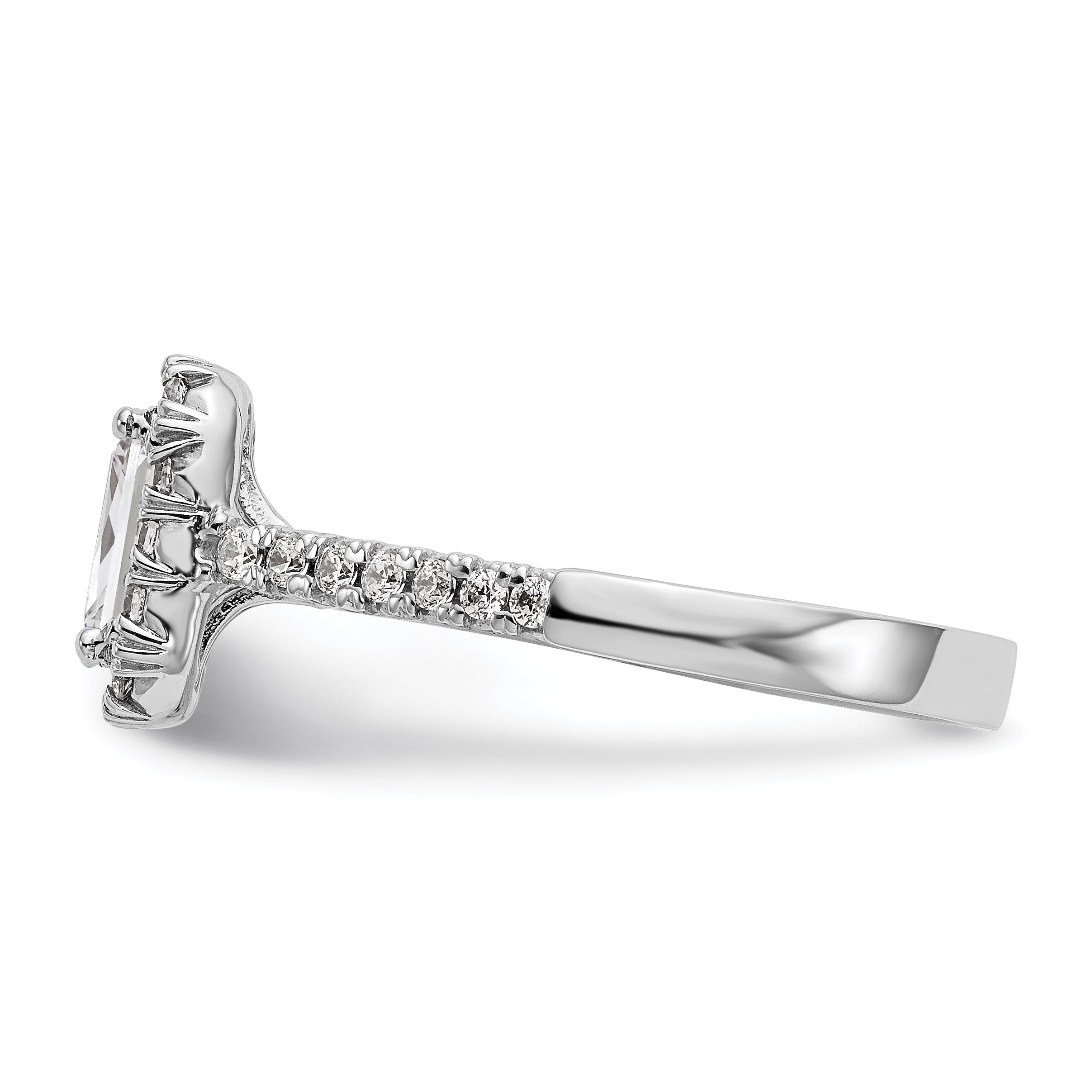 0.37ct. CZ Solid Real 14K White Gold Emerald Shape Halo Engagement Ring