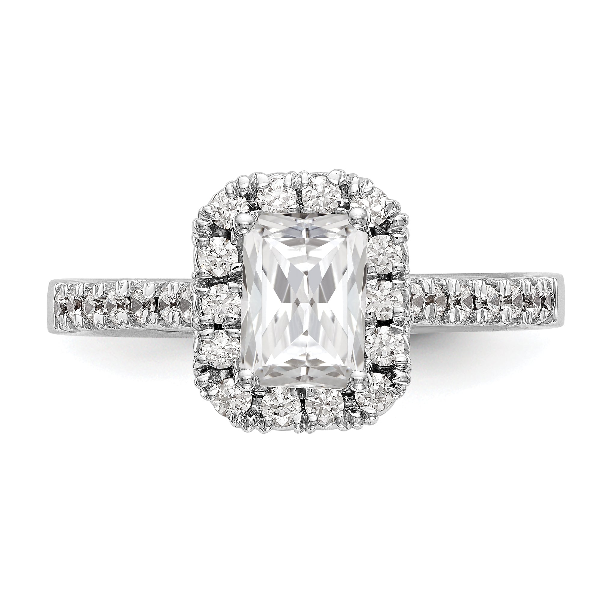 0.37ct. CZ Solid Real 14K White Gold Emerald Shape Halo Engagement Ring