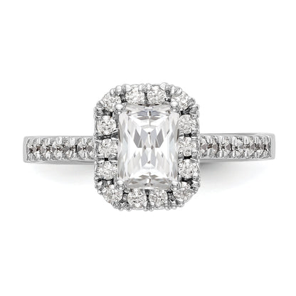 0.37ct. CZ Solid Real 14K White Gold Emerald Shape Halo Engagement Ring