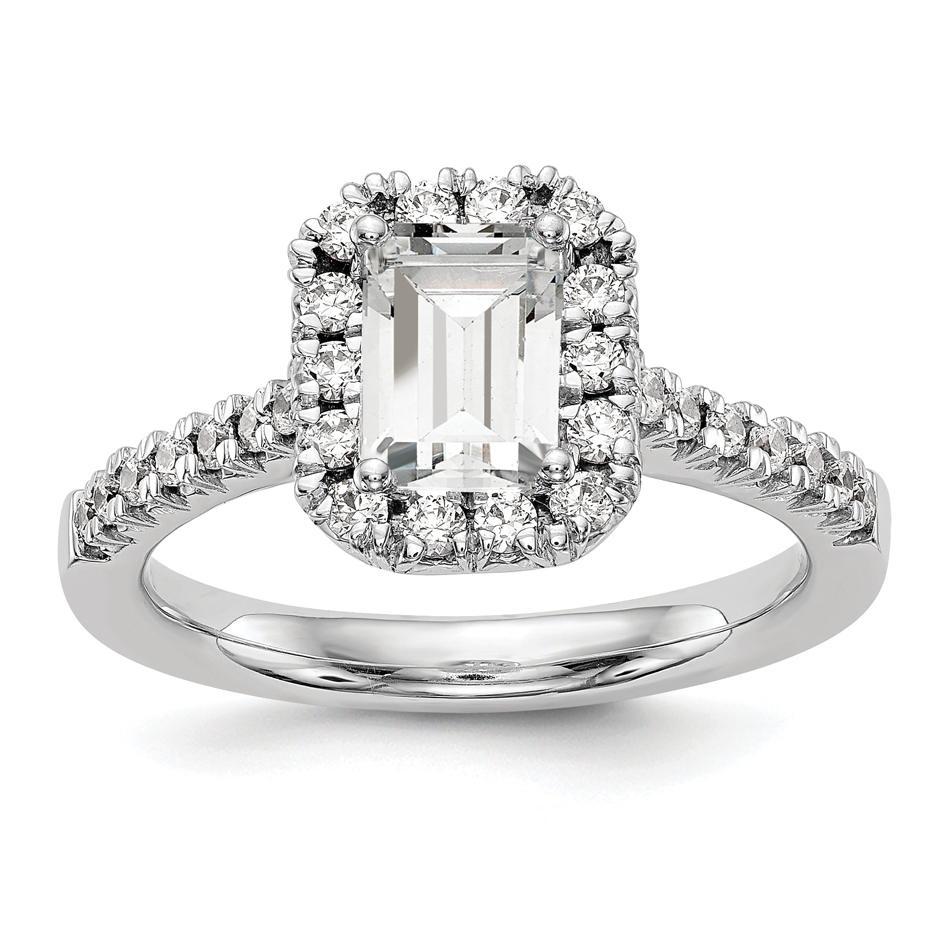 0.37ct. CZ Solid Real 14K White Gold Emerald Shape Halo Engagement Ring