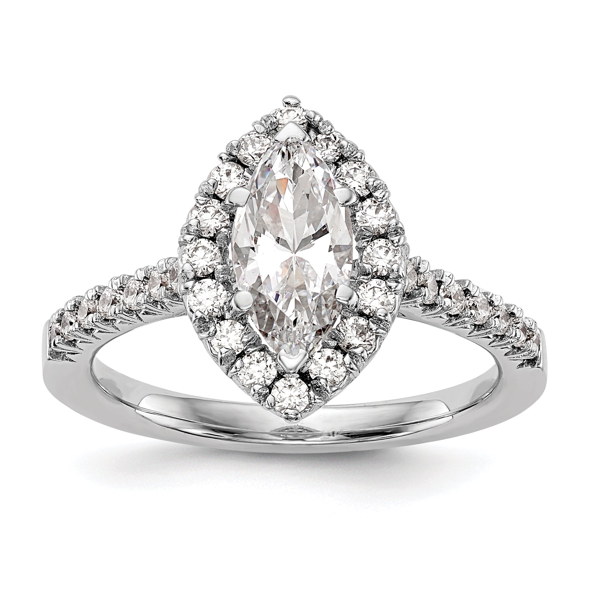 0.75ct. CZ Solid Real 14K White Gold Marquise Halo Engagement Ring