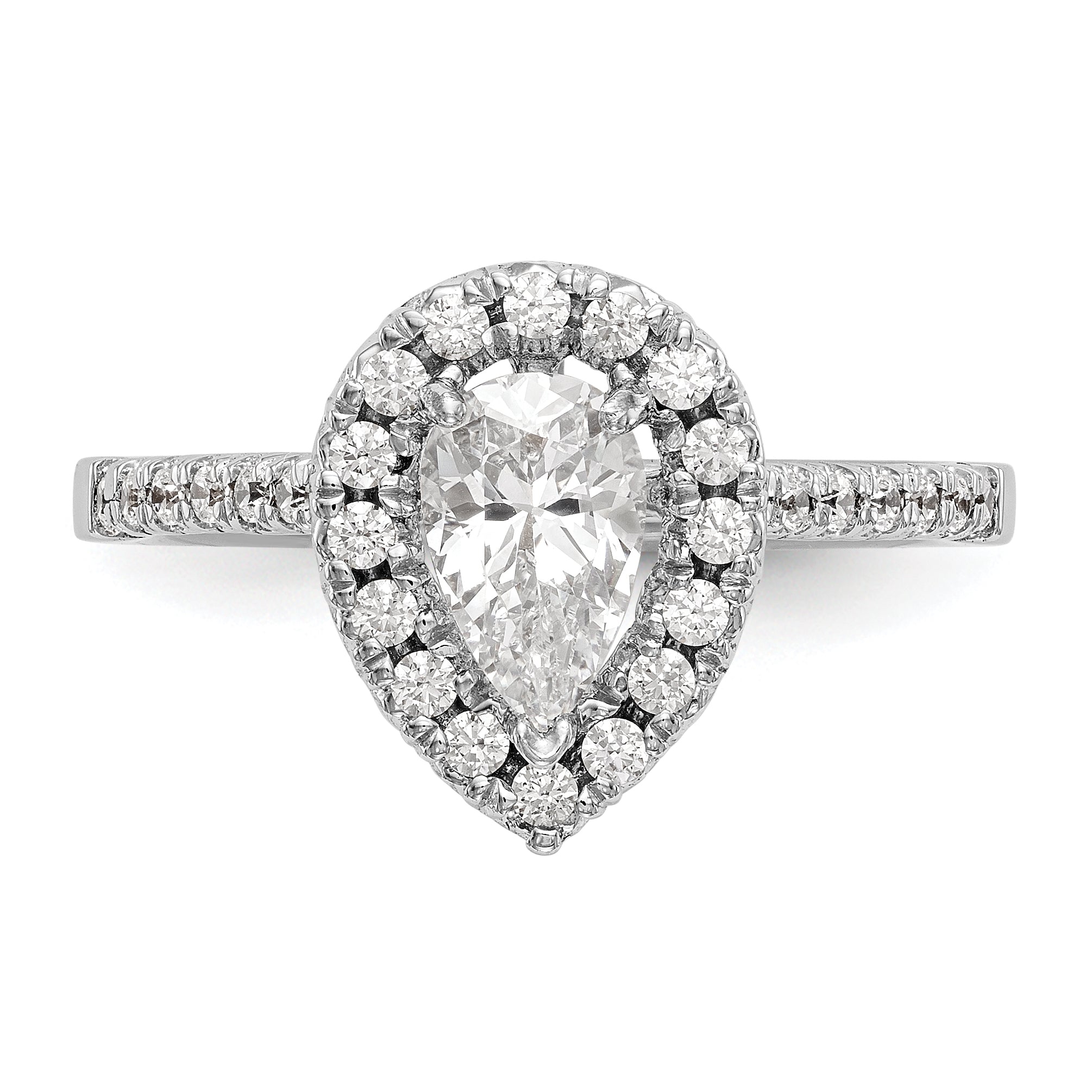 0.37ct. CZ Solid Real 14K White Gold Pear Halo Engagement Ring