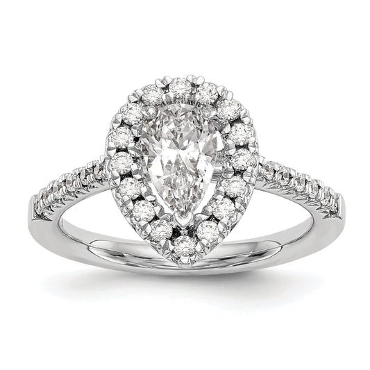 0.37ct. CZ Solid Real 14K White Gold Pear Halo Engagement Ring