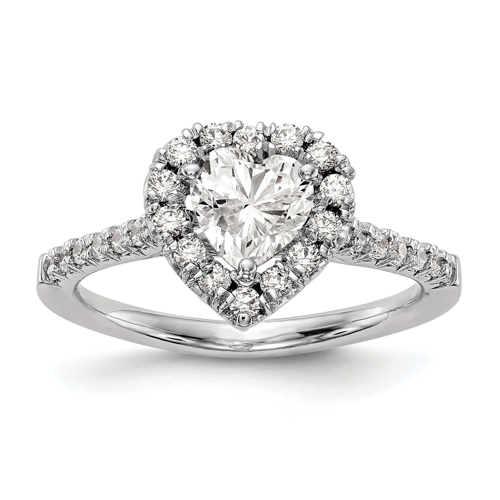 0.25ct. CZ Solid Real 14K White Gold Heart Halo Engagement Ring