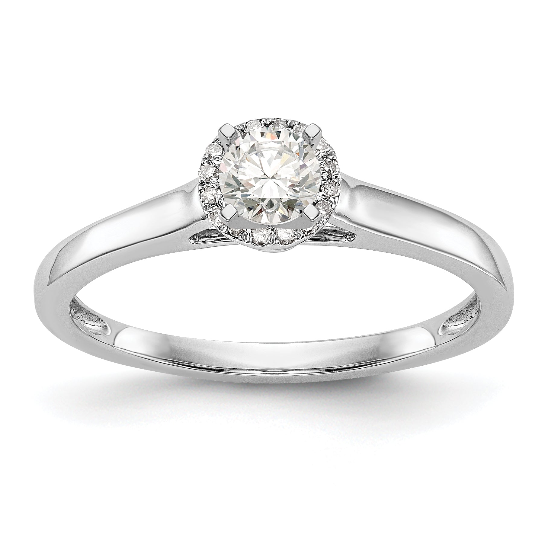 0.20ct. CZ Solid Real 14K White Gold Round Halo Engagement Ring