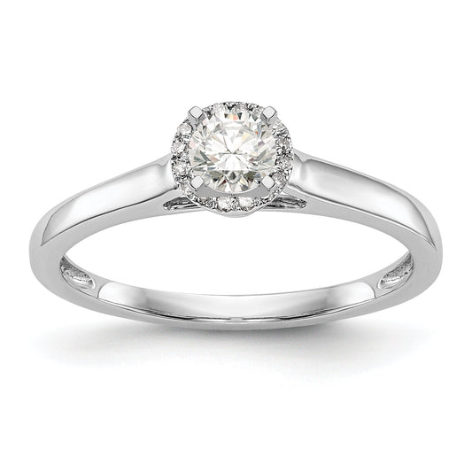 0.20ct. CZ Solid Real 14K White Gold Round Halo Engagement Ring