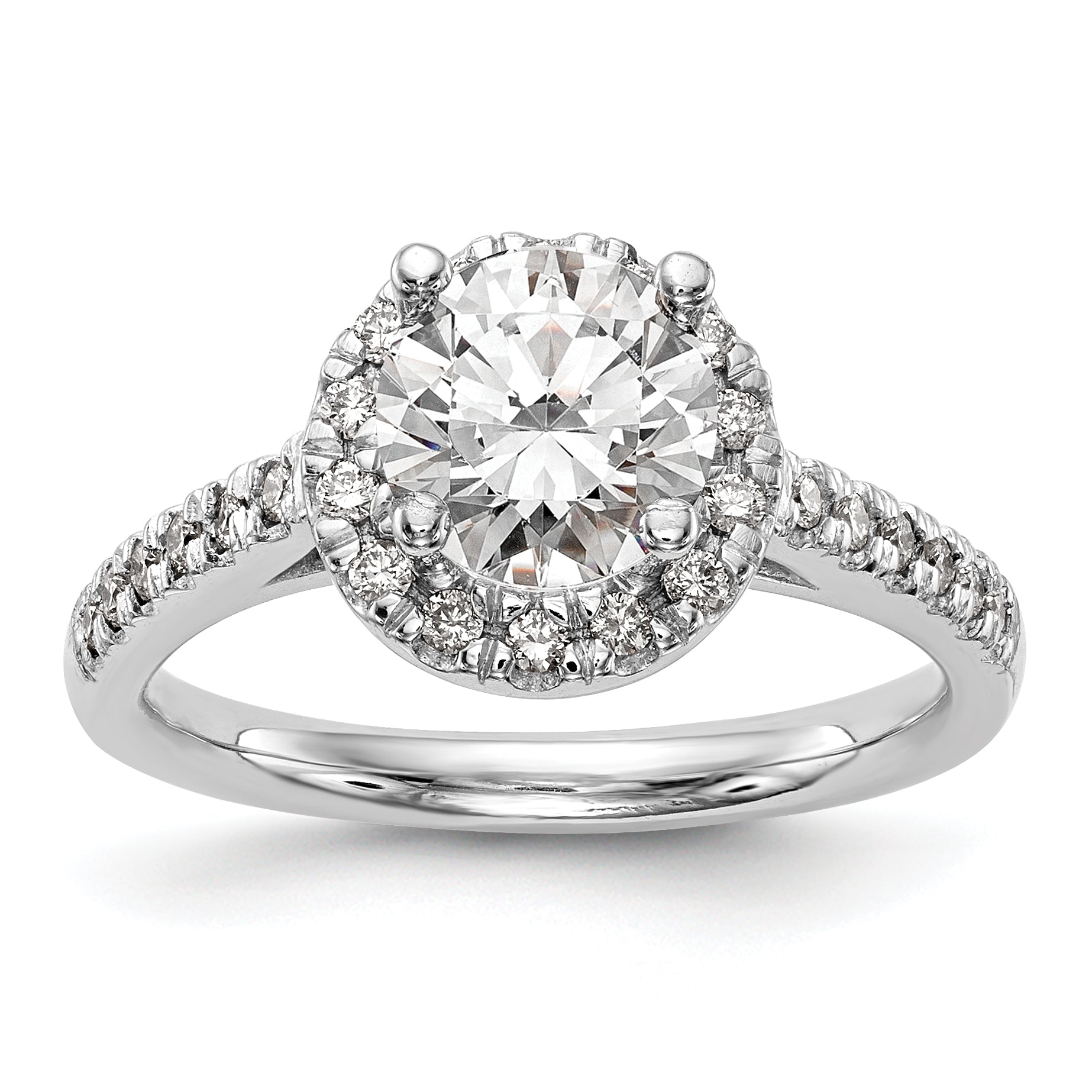 0.25ct. CZ Solid Real 14K White Gold Round Halo Engagement Ring
